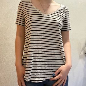 white and black striped tee